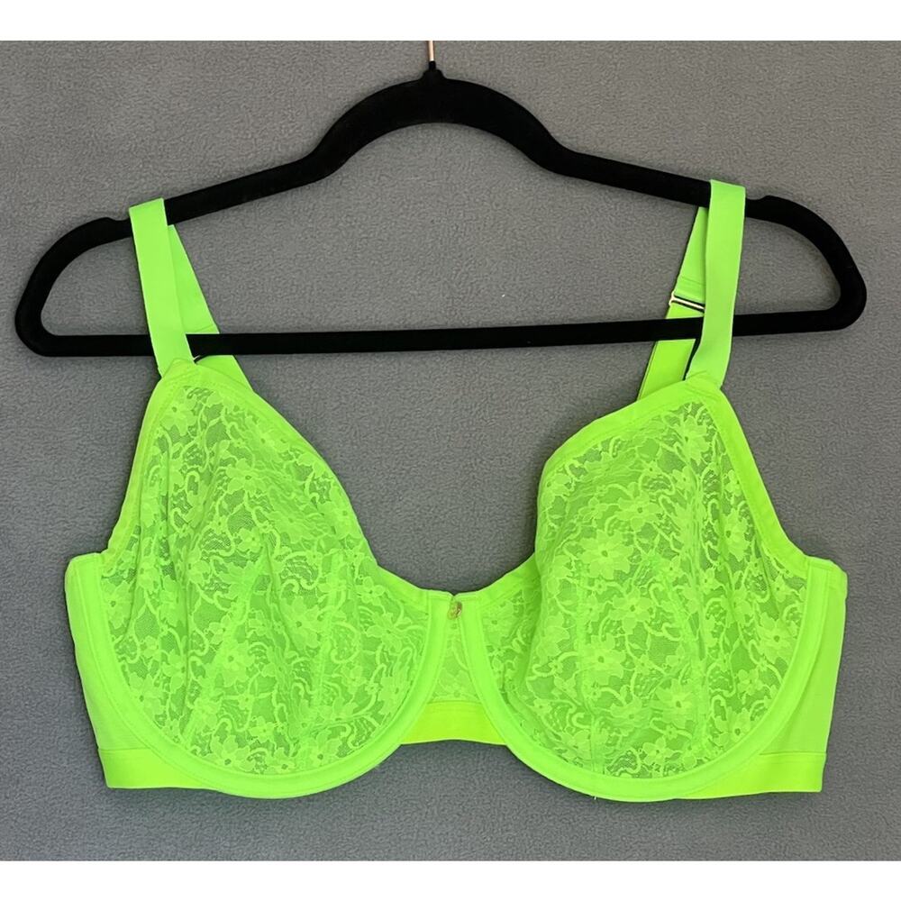 Cacique Unlined Demi Bra 40DDD Lime Green Floral Lace Underwire Sexy Feminine - Picture 2 of 10